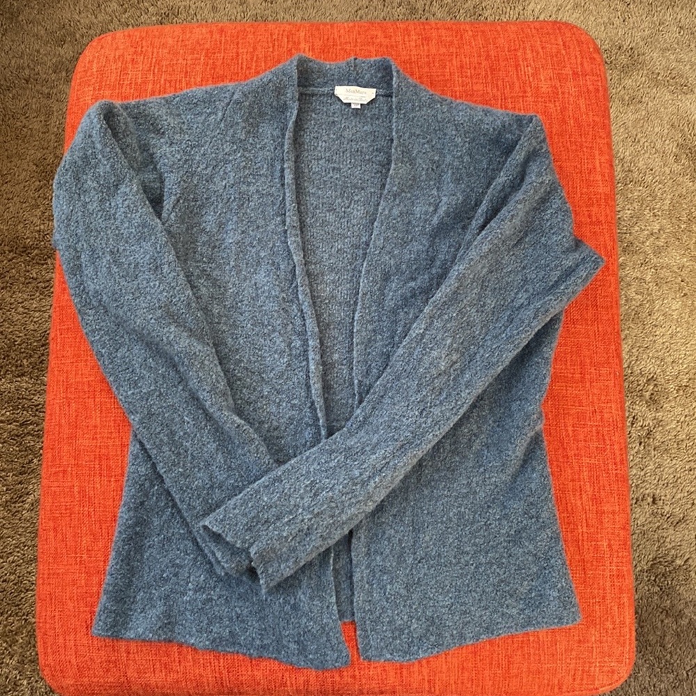 MaxMara Italy Light Blue Open Front Wool Cardigan Sweater - Picture 3 of 8